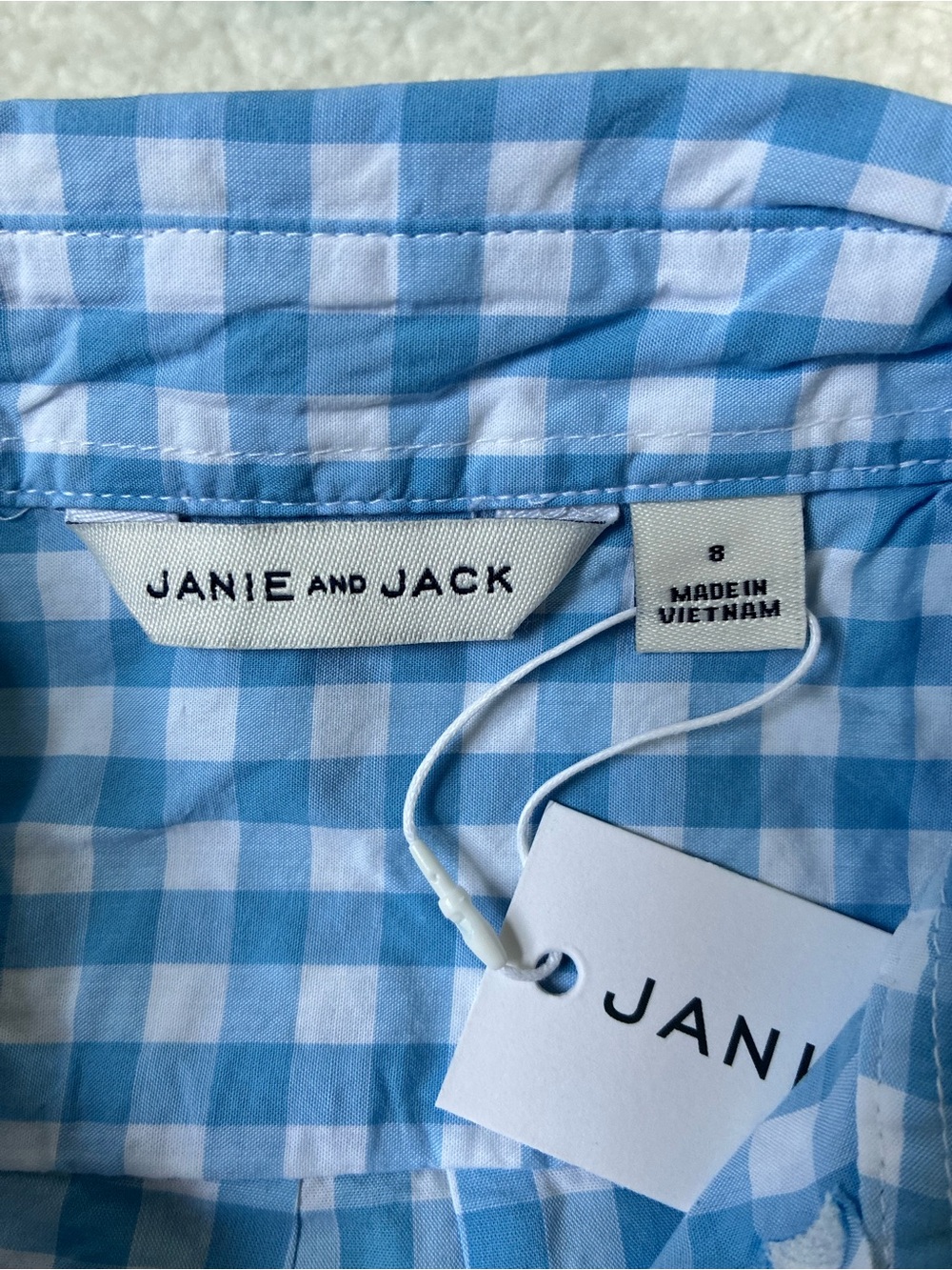 NWT - Janie and Jack Embroidered Fish Gingham Shirt (Blue/White) Size 8 - Picture 4 of 9